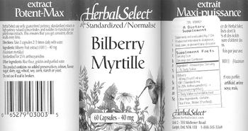 Herbal Select Bilberry Myrtille - supplement