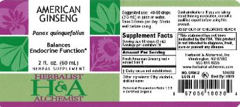 Herbalist & Alchemist H&A American Ginseng - herbal supplement