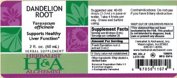 Herbalist & Alchemist H&A Dandelion Root - herbal supplement