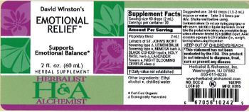 Herbalist & Alchemist H&A David Winston's Emotional Relief - herbal supplement