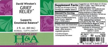 Herbalist & Alchemist H&A David Winston's Grief Relief - herbal supplement