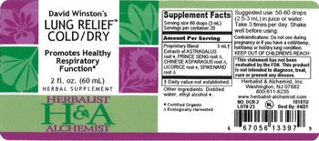 Herbalist & Alchemist H&A David Winston's Lung Relief Cold/Dry - herbal supplement