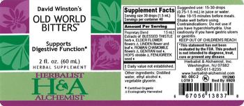 Herbalist & Alchemist H&A David Winston's Old World Bitters - herbal supplement