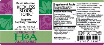 Herbalist & Alchemist H&A David Winston's Reckless Blood Tonic - herbal supplement