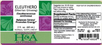 Herbalist & Alchemist H&A Eleuthero - herbal supplement