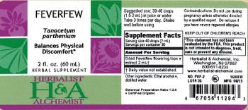 Herbalist & Alchemist H&A Feverfew - herbal supplement