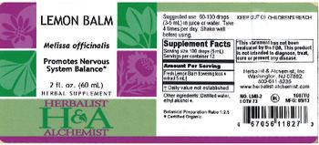 Herbalist & Alchemist H&A Lemon Balm - herbal supplement