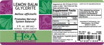 Herbalist & Alchemist H&A Lemon Balm Glycerite - herbal supplement
