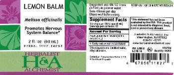 Herbalist & Alchemist H&A Lemon Balm - herbal supplement