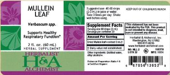 Herbalist & Alchemist H&A Mullein Leaf - herbal supplement