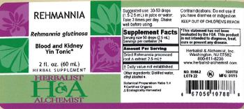 Herbalist & Alchemist H&A Rehmannia - herbal supplement