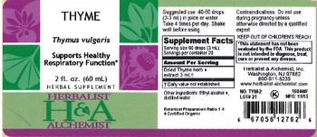 Herbalist & Alchemist H&A Thyme - herbal supplement