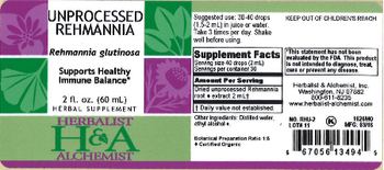 Herbalist & Alchemist H&A Unprocessed Rehmannia - herbal supplement