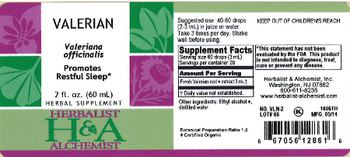 Herbalist & Alchemist H&A Valerian - herbal supplement