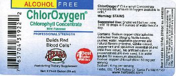 Herbs Etc. ChlorOxygen Chlorophyll Concentrate Alcohol Free Mint Flavored - fastacting supplement