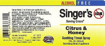 Herbs Etc. Singer's Saving Grace Citrus & Honey Soothing Throat Spray - fastacting supplement