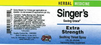 Herbs Etc. Singer's Saving Grace Extra Strength Soothing Throat Spray - fastacting supplement