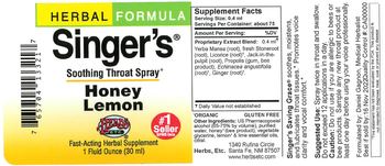 Herbs Etc. Singer's Soothing Throat Spray Honey Lemon - fastacting herbal supplement