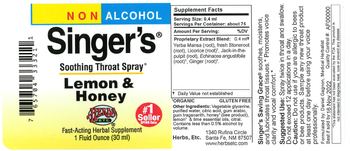 Herbs Etc. Singer's Soothing Throat Spray Lemon & Honey - fastacting herbal supplement