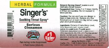 Herbs Etc. Singer's Soothing Throat Spray Serious Cinnamon - fastacting herbal supplement