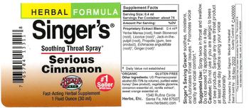 Herbs Etc. Singer's Soothing Throat Spray Serious Cinnamon - fastacting herbal supplement