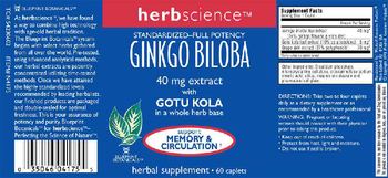 Herbscience Standardized-Full Potency Ginko Biloba 40 mg extract - herbal supplement