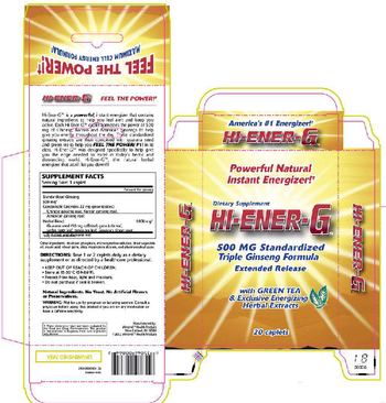 Hi-Ener-G 500 mg Standardized Triple Ginseng Formula Extended Release - supplement