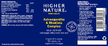 Higher Nature Ashwagandha & Rhodiola Complex - food supplement