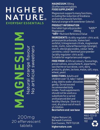 Higher Nature Magnesium Natural Orange Flavour 200 mg - food supplement