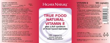 Higher Nature True Food Natural Vitamin E - food supplement