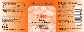 Higher Nature Zinc 20 mg - food supplement