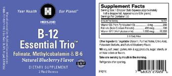 Highland Laboratories B-12 Essential Trio  Natural Blueberry Flavor - supplement