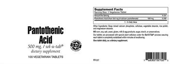 Highland Laboratories Pantothenic Acid 500 mg - supplement