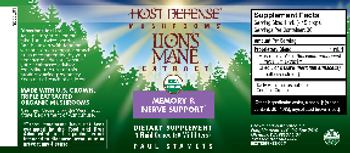 Host Defense Mushrooms Lion's Mane Extract - supplement