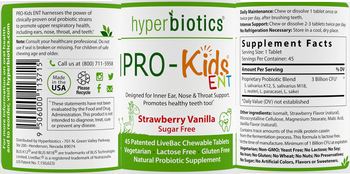 Hyperbiotics PRO-Kids ENT Strawberry Vanilla - natural probiotic supplement
