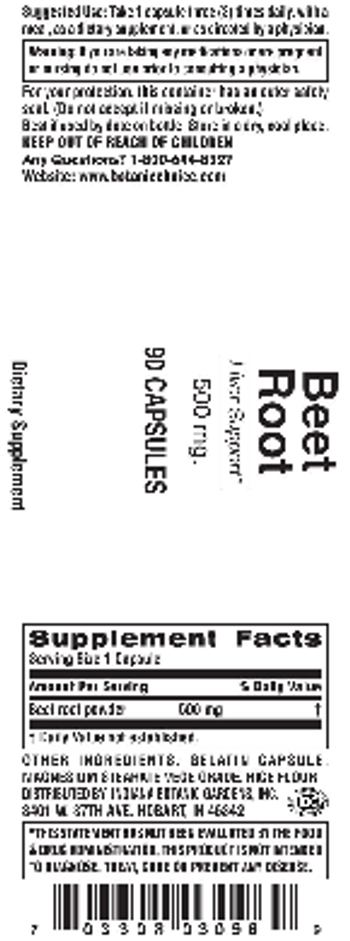 Indiana Botanic Gardens Beet Root 500 mg. - supplement