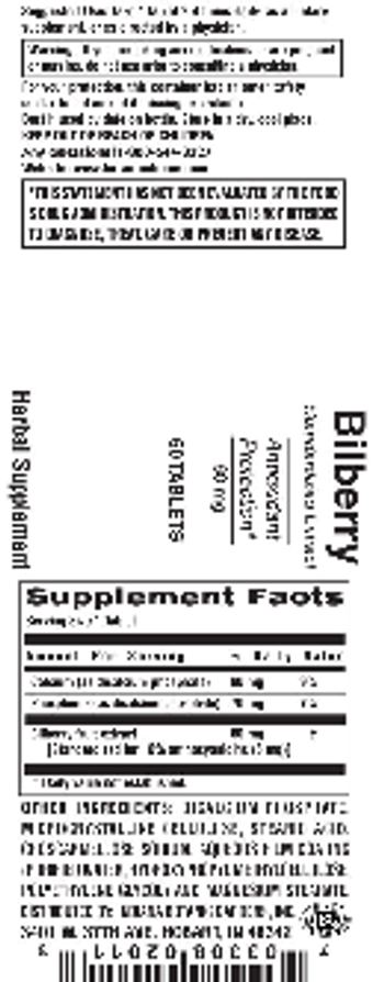 Indiana Botanic Gardens Bilberry Standardized Extract 60 mg - herbal supplement