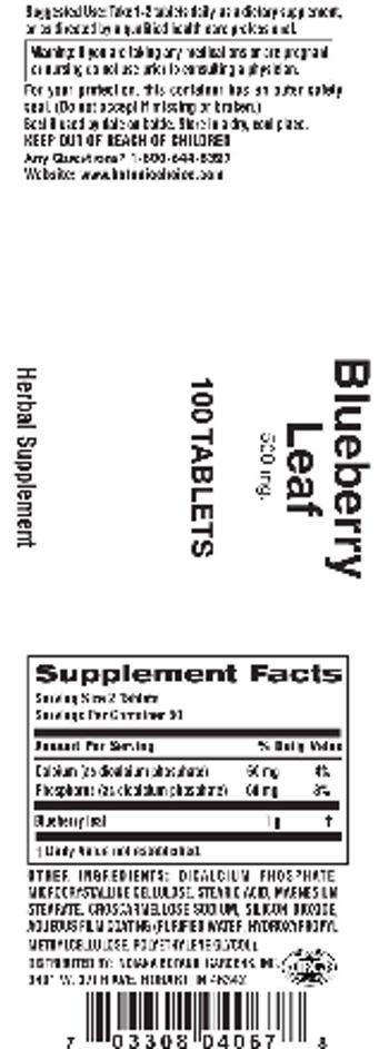 Indiana Botanic Gardens Blueberry Leaf 500 mg. - herbal supplement