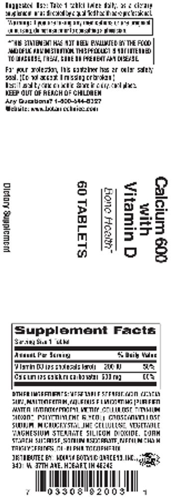 Indiana Botanic Gardens Calcium 600 With Vitamin D - supplement