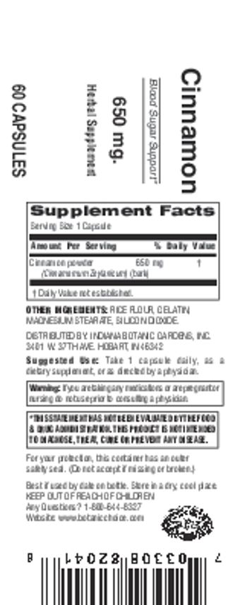 Indiana Botanic Gardens Cinnamon 650 mg - herbal supplement