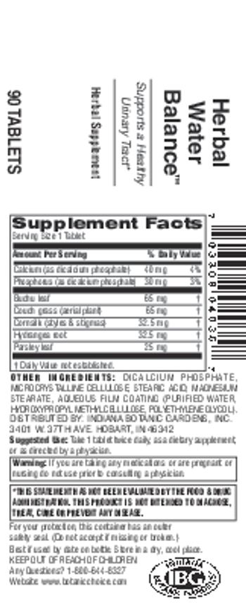 Indiana Botanic Gardens Herbal Water Balance - this statement has not been evaluated by the food drug administration this product is not intended t