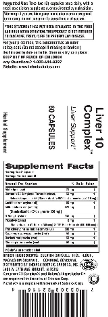 Indiana Botanic Gardens Liver 10 Complex - this statement has not been evaluated by the food and drug administration this product is not intend