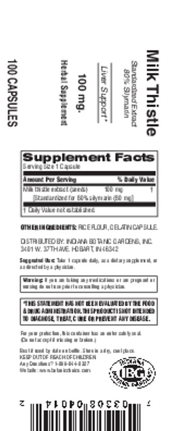 Indiana Botanic Gardens Milk Thistle 100 mg - herbal supplement