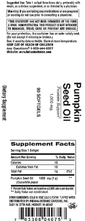 Indiana Botanic Gardens Pumpkin Seed Oil 1,000 mg. - supplement