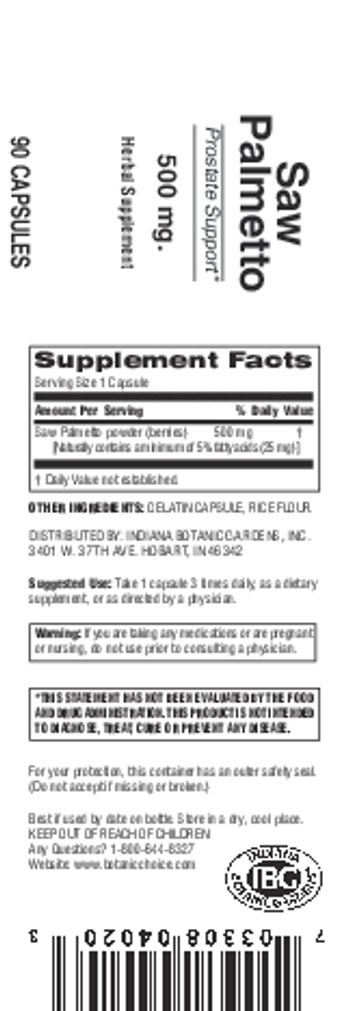 Indiana Botanic Gardens Saw Palmetto 500 mg - herbal supplement