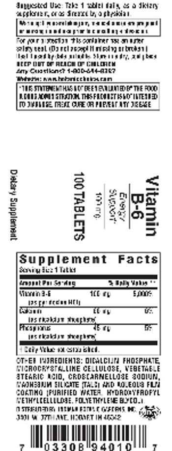 Indiana Botanic Gardens Vitamin B-6 100 mg. - supplement
