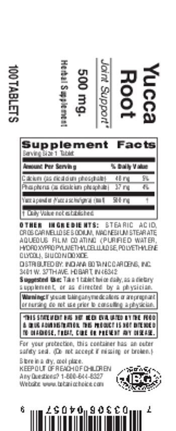 Indiana Botanic Gardens Yucca Root 500 mg - herbal supplement
