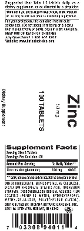 Indiana Botanic Gardens Zinc 50 mg. - supplement
