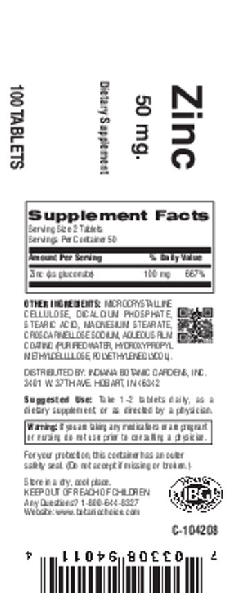Indiana Botanic Gardens Zinc 50 mg - supplement
