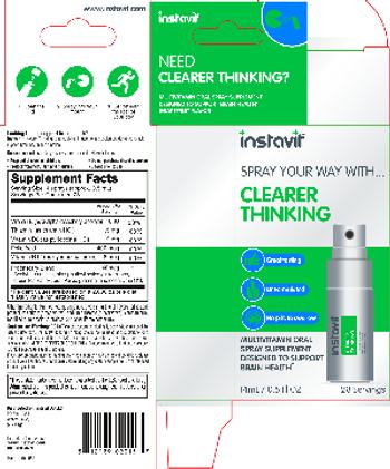 Instavit Clearer Thinking Grapefruit Flavor - multivitamin oral spray supplement designed to support brain health